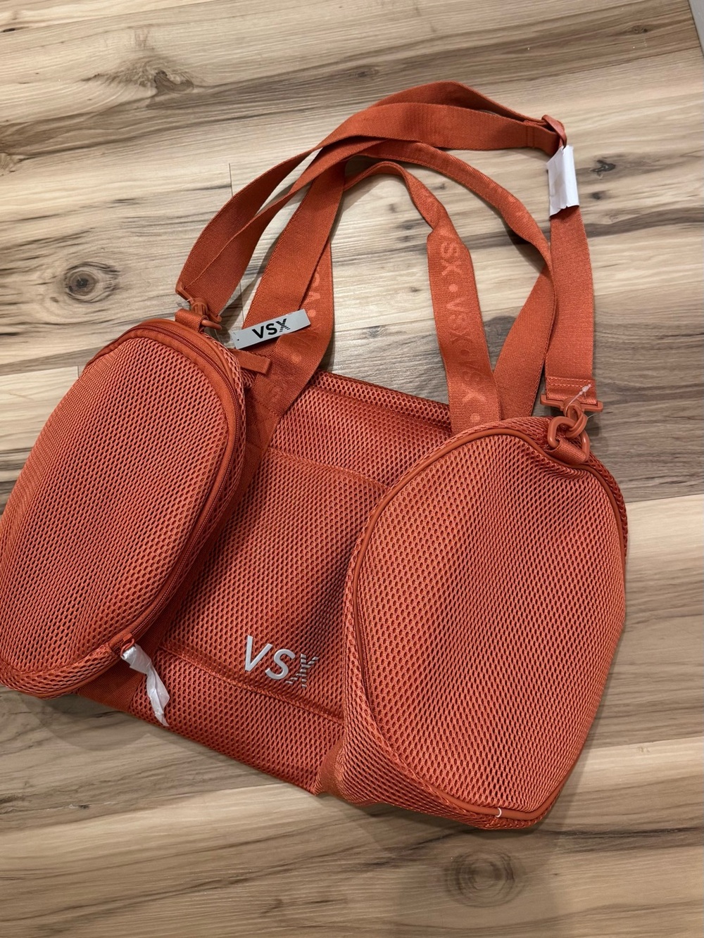 Victoria’s Secret sport VSX Burnt Orange Mesh Adjustable Strap Duffle Bag NWT